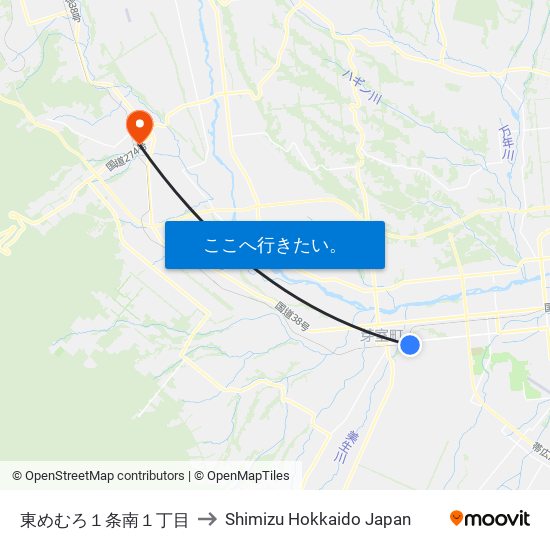 東めむろ１条南１丁目 to Shimizu Hokkaido Japan map