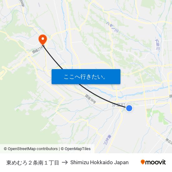 東めむろ２条南１丁目 to Shimizu Hokkaido Japan map