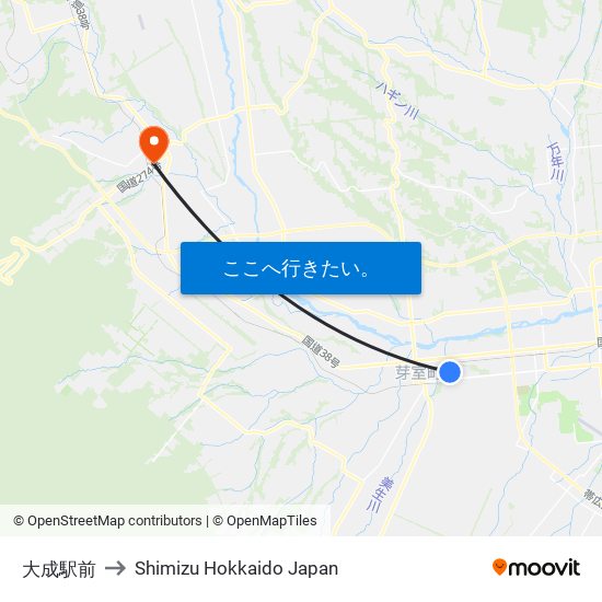 大成駅前 to Shimizu Hokkaido Japan map