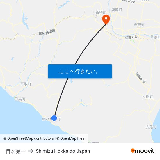 目名第一 to Shimizu Hokkaido Japan map