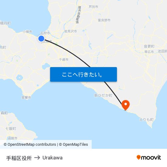 手稲区役所 to Urakawa map