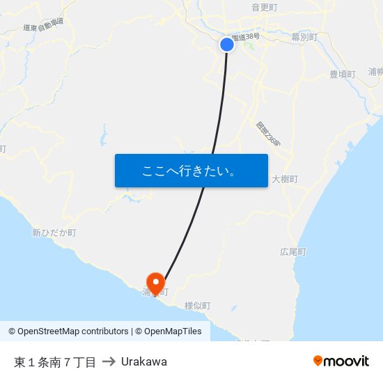 東１条南７丁目 to Urakawa map