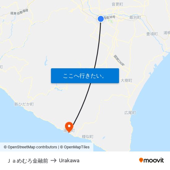 Ｊａめむろ金融前 to Urakawa map