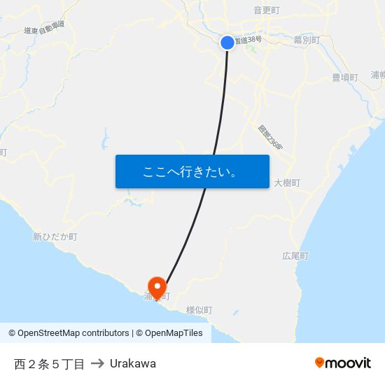 西２条５丁目 to Urakawa map