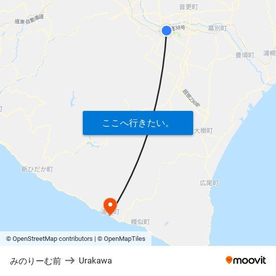 みのりーむ前 to Urakawa map