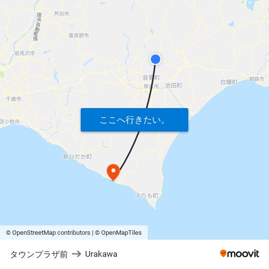 タウンプラザ前 to Urakawa map