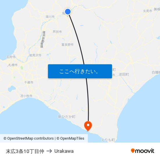 末広3条10丁目仲 to Urakawa map