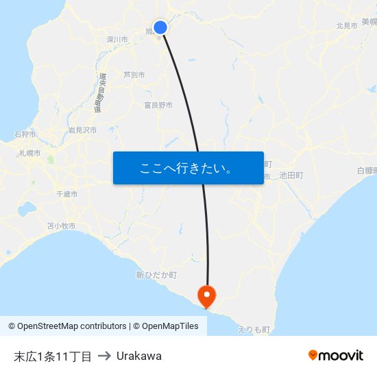 末広1条11丁目 to Urakawa map