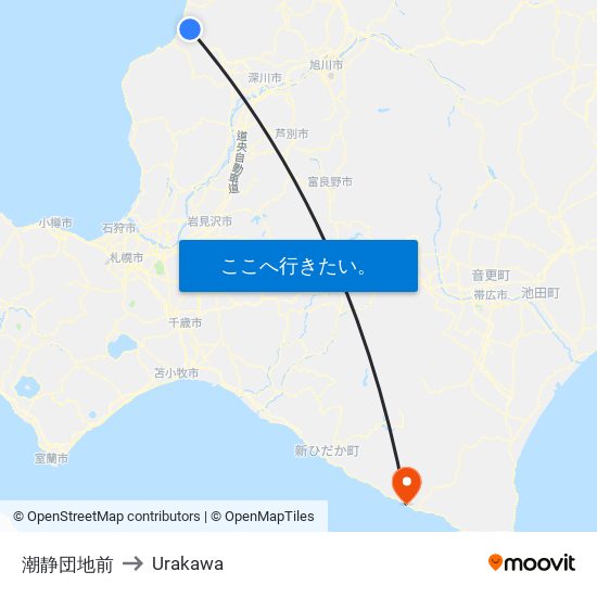 潮静団地前 to Urakawa map