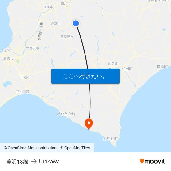 美沢18線 to Urakawa map