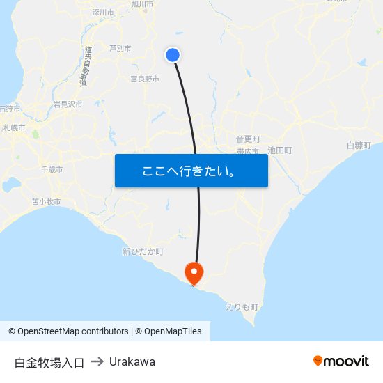 白金牧場入口 to Urakawa map