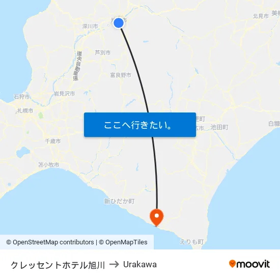 クレッセントホテル旭川 to Urakawa map