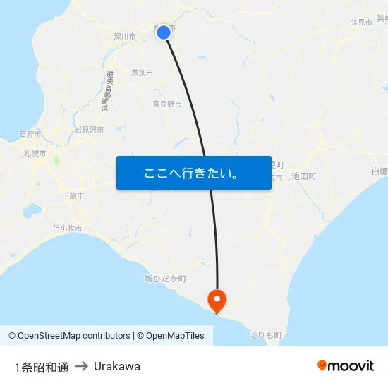 1条昭和通 to Urakawa map