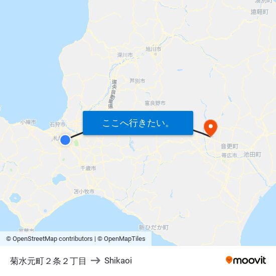 菊水元町２条２丁目 to Shikaoi map