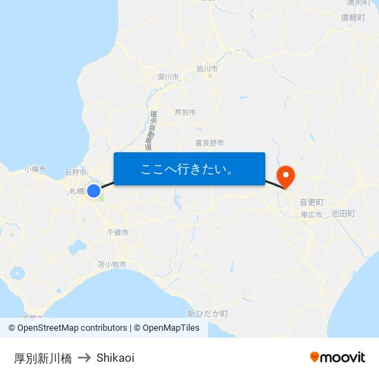 厚別新川橋 to Shikaoi map