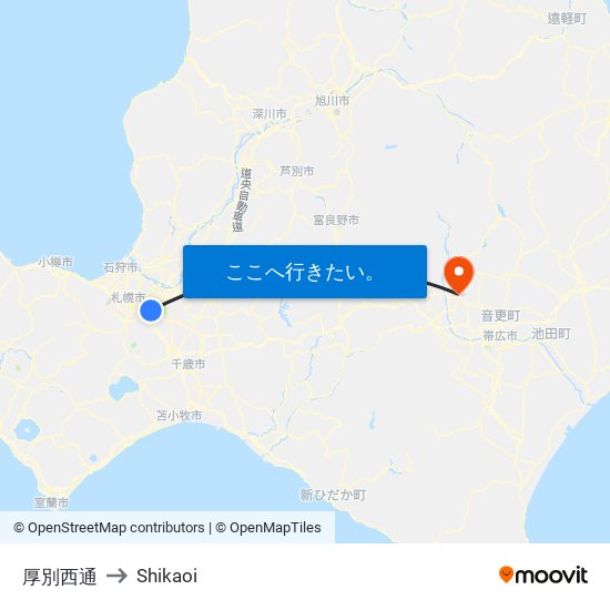 厚別西通 to Shikaoi map