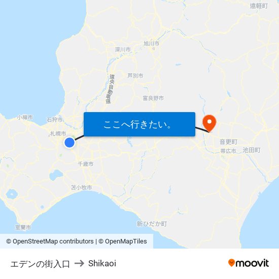 エデンの街入口 to Shikaoi map