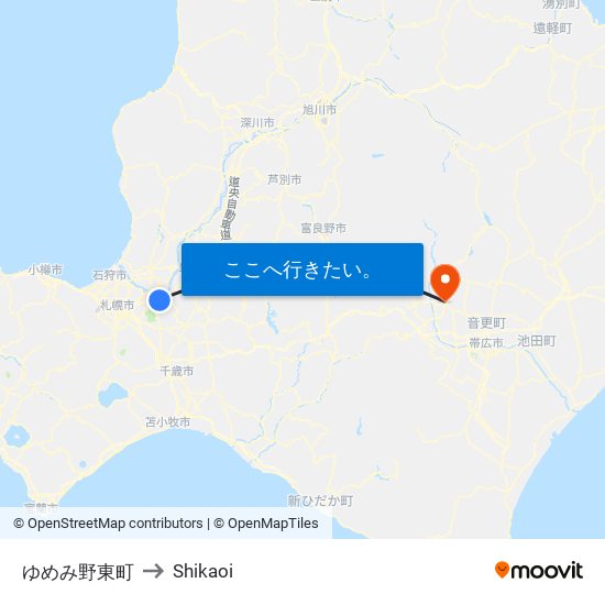 ゆめみ野東町 to Shikaoi map