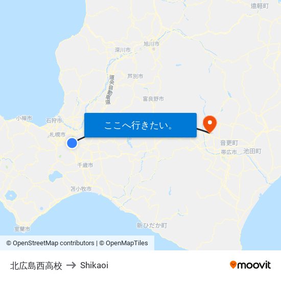 北広島西高校 to Shikaoi map