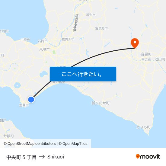 中央町５丁目 to Shikaoi map