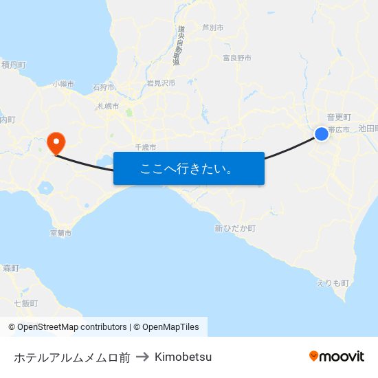 ホテルアルムメムロ前 to Kimobetsu map