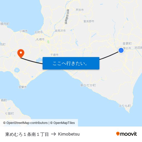 東めむろ１条南１丁目 to Kimobetsu map