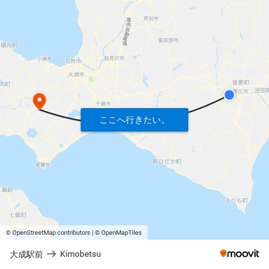 大成駅前 to Kimobetsu map