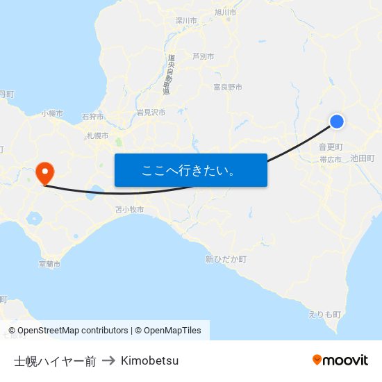 士幌ハイヤー前 to Kimobetsu map