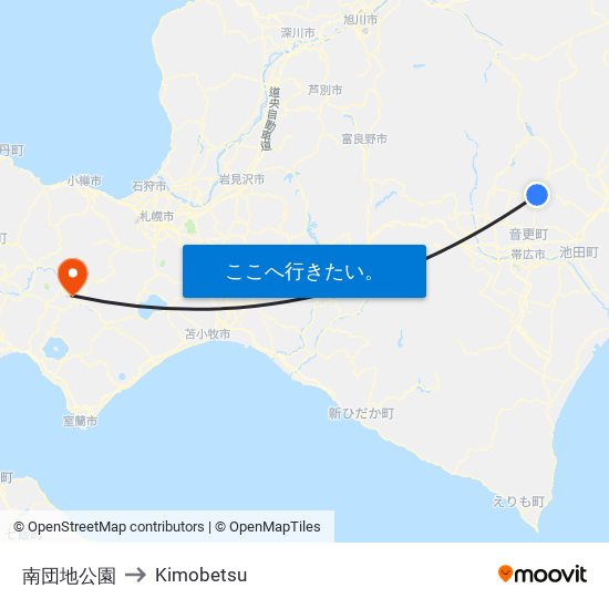 南団地公園 to Kimobetsu map