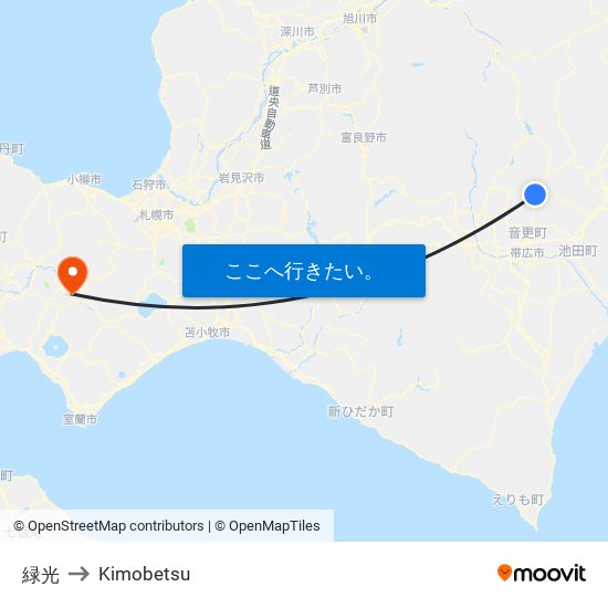 緑光 to Kimobetsu map