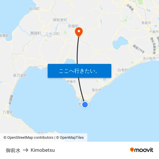 御前水 to Kimobetsu map
