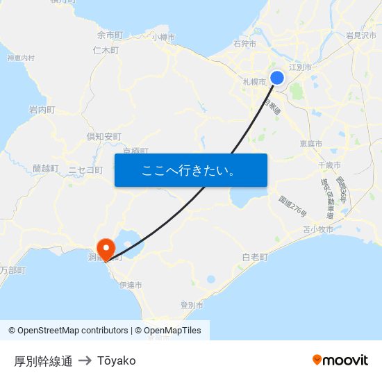 厚別幹線通 to Tōyako map