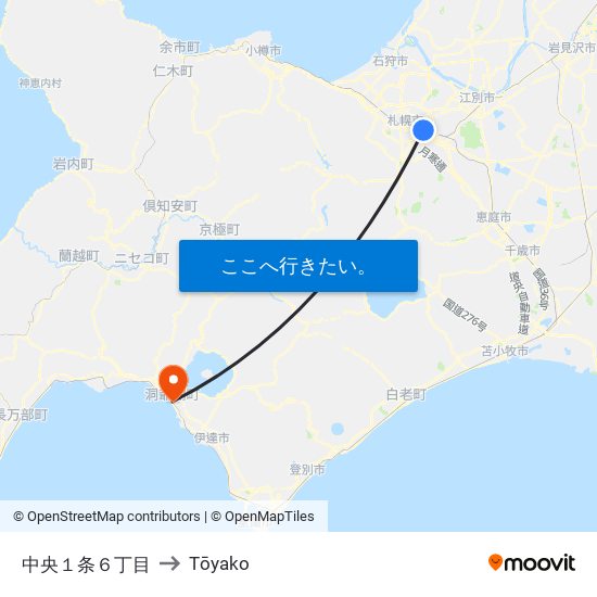 中央１条６丁目 to Tōyako map