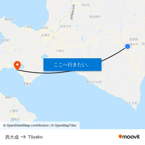 西大成 to Tōyako map