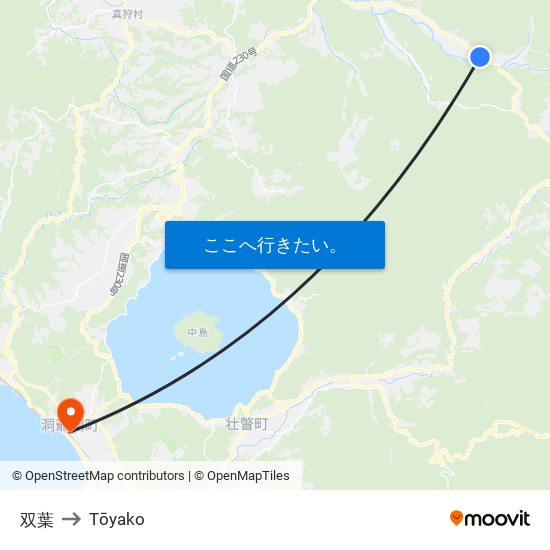 双葉 to Tōyako map