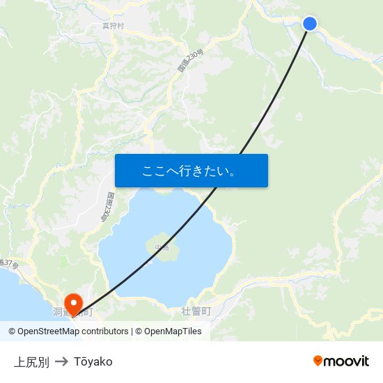 上尻別 to Tōyako map