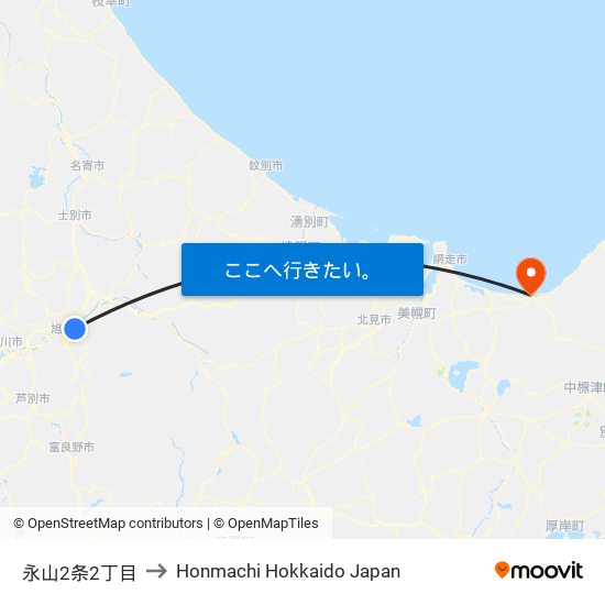 永山2条2丁目 to Honmachi Hokkaido Japan map