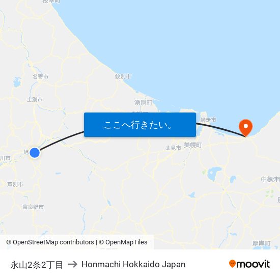 永山2条2丁目 to Honmachi Hokkaido Japan map