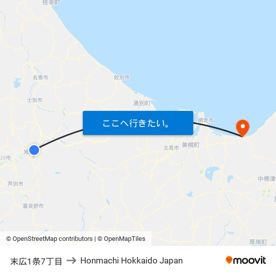 末広1条7丁目 to Honmachi Hokkaido Japan map