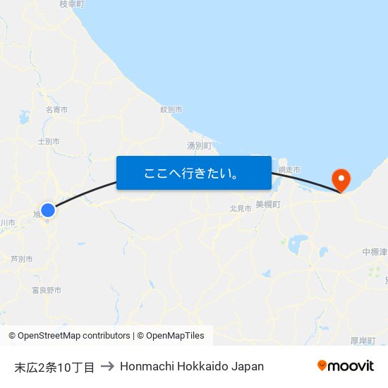 末広2条10丁目 to Honmachi Hokkaido Japan map