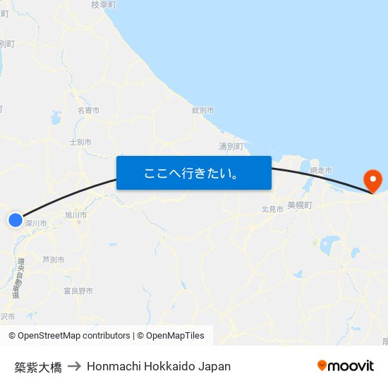 築紫大橋 to Honmachi Hokkaido Japan map