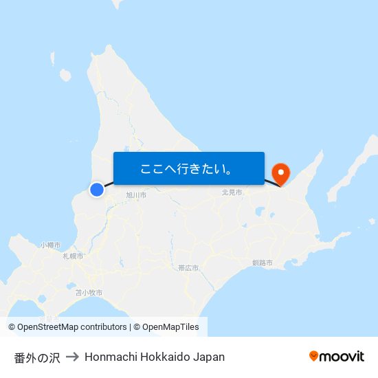 番外の沢 to Honmachi Hokkaido Japan map