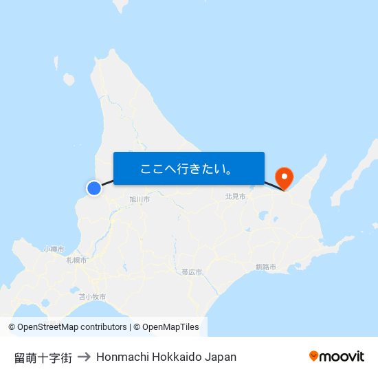 留萌十字街 to Honmachi Hokkaido Japan map