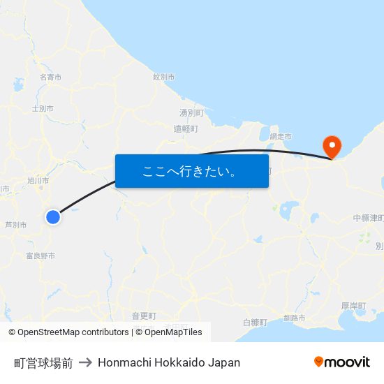 町営球場前 to Honmachi Hokkaido Japan map