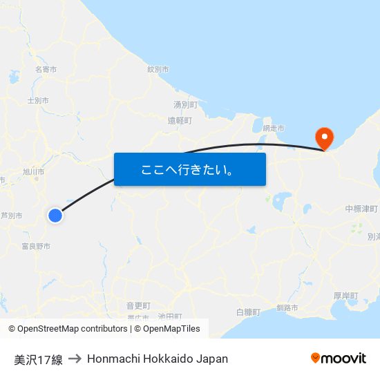 美沢17線 to Honmachi Hokkaido Japan map