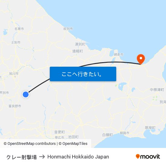 クレー射撃場 to Honmachi Hokkaido Japan map