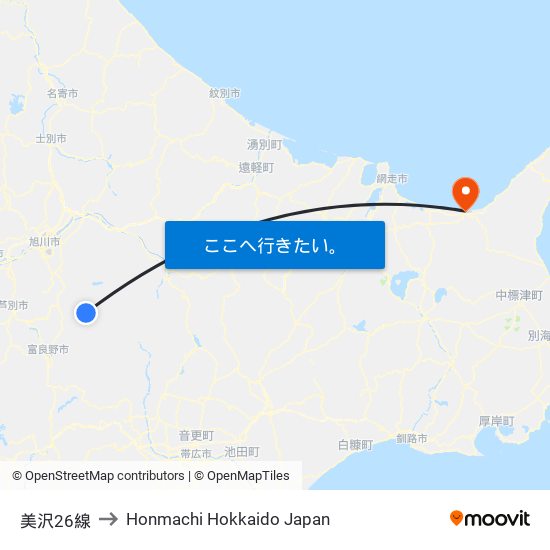 美沢26線 to Honmachi Hokkaido Japan map