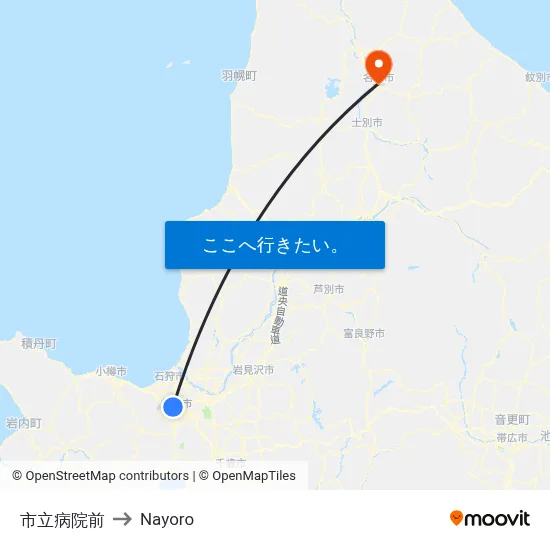 市立病院前 to Nayoro map
