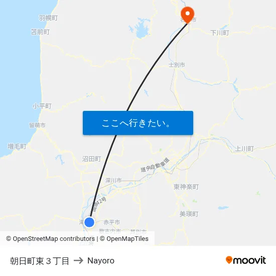 朝日町東３丁目 to Nayoro map