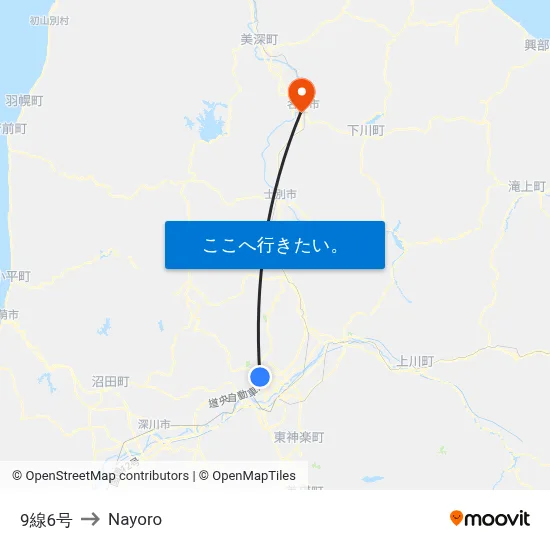 9線6号 to Nayoro map